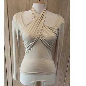 NA-KD Beige Multi Way Wrap Halter Long Sleeve Top Tan Square Neck Size S